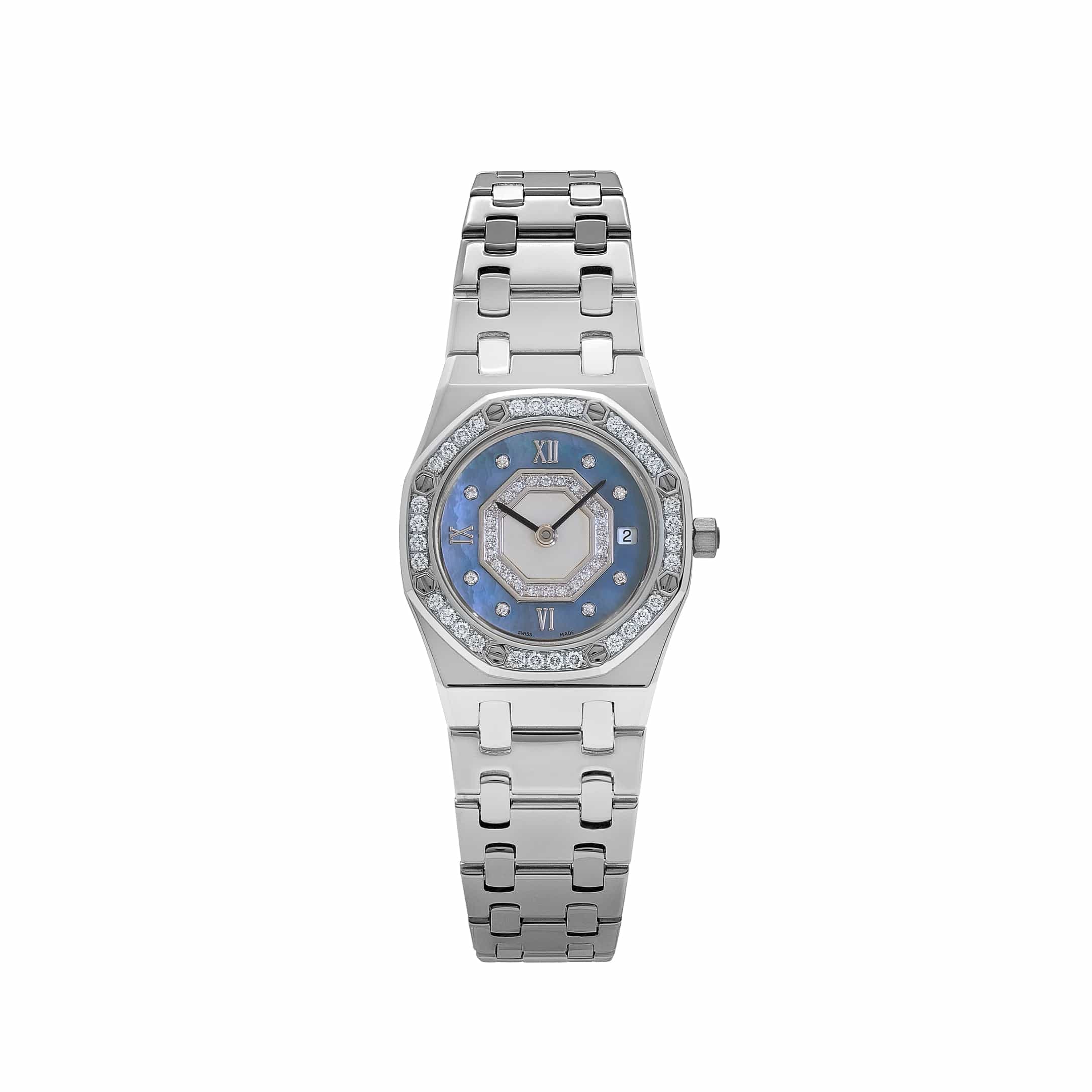 Audemars Piguet Royal Oak 67371BC/093 'Ladies' White Gold Blue Mother Of Pearl Diamond Dial Diamond Bezel Quartz (2002) - Image 1