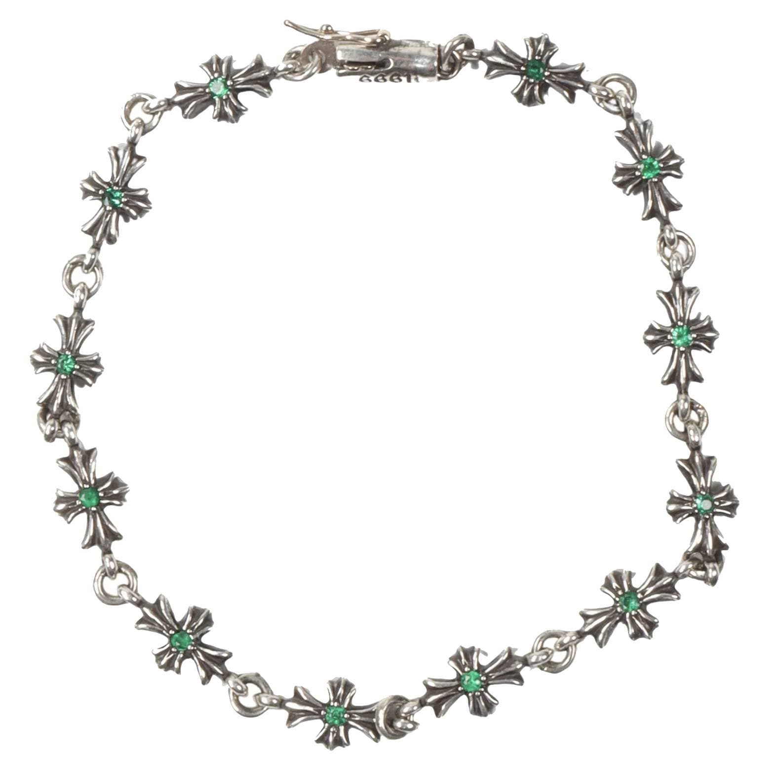 Chrome Hearts Green Diamond ChPlus Cross Flower Bracelet - Image 1