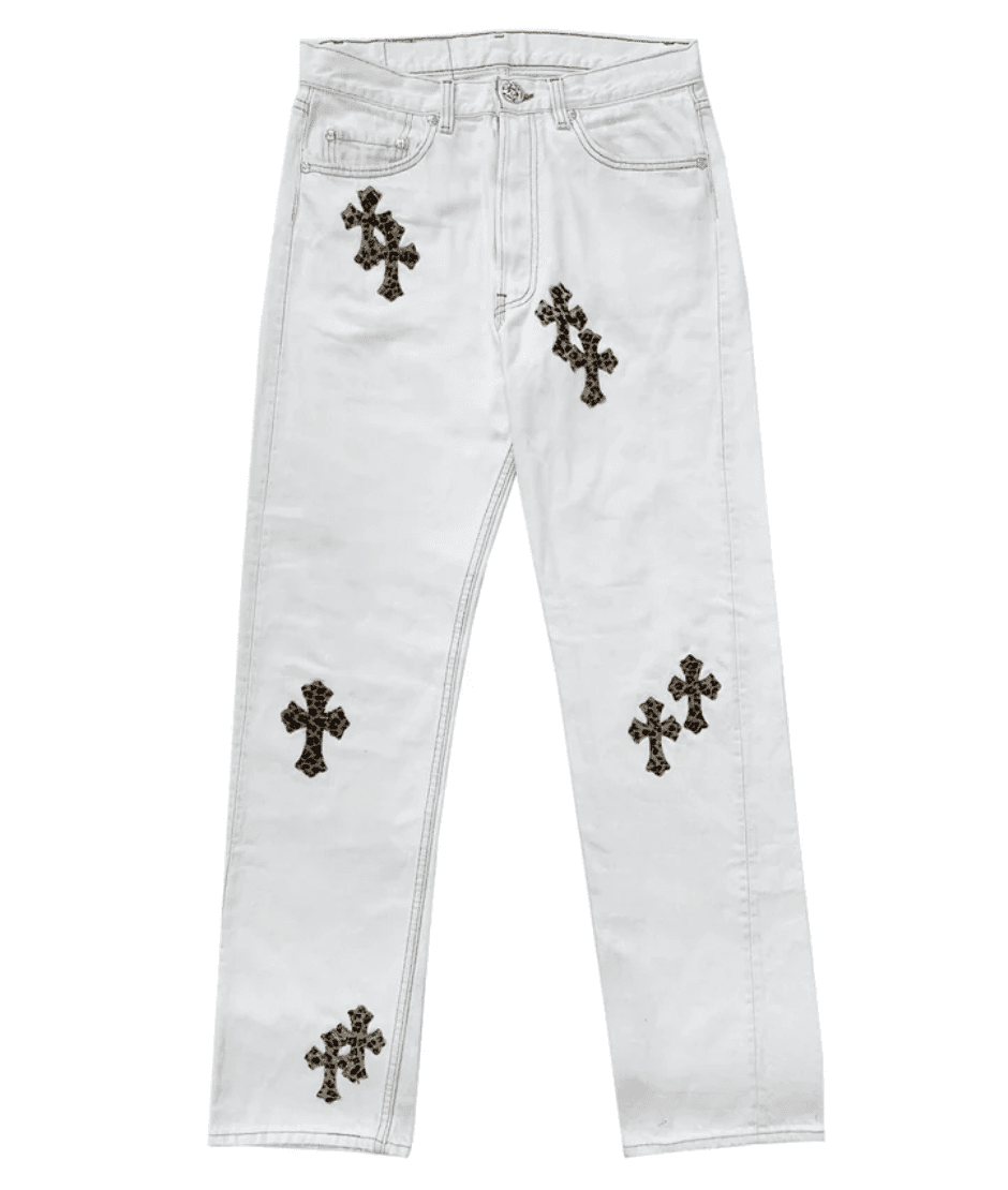 Chrome Hearts White Leopard Print 20 Leather 501 Jeans