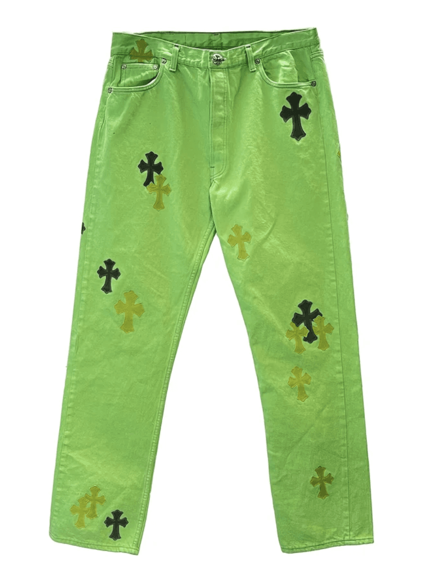 Chrome Hearts Apple Green Cross Embroidered Faux Leather Pants - Image 1