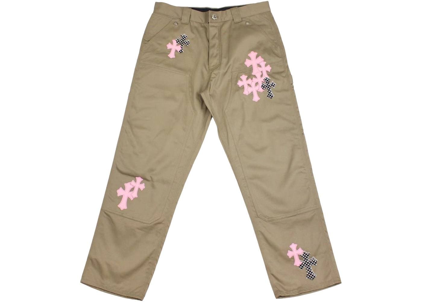 Chrome Hearts Cherry Blossom Pink Cross-Patterned Checkered Khaki Workwear Pants